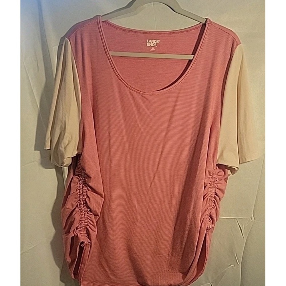 Short Sleeve Pullover‎ Blouse Women 2x White Pink Fun Barbiecore Texture Unique